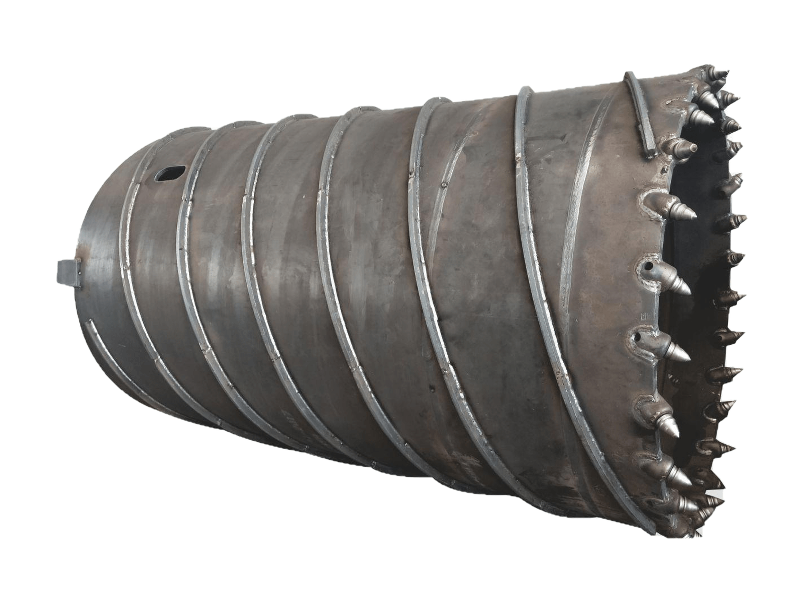 Core barrel with spiral ribs and bullet teeth for hard rock drilling