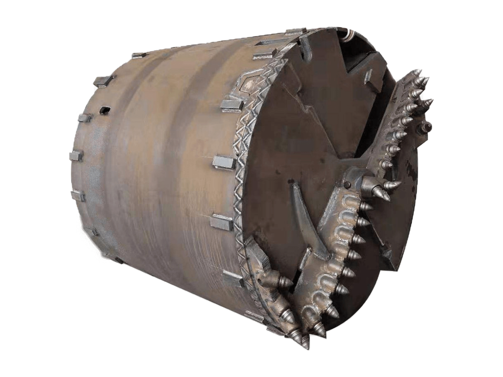 Rock drilling bucket with bullet teeth and double bottom plate